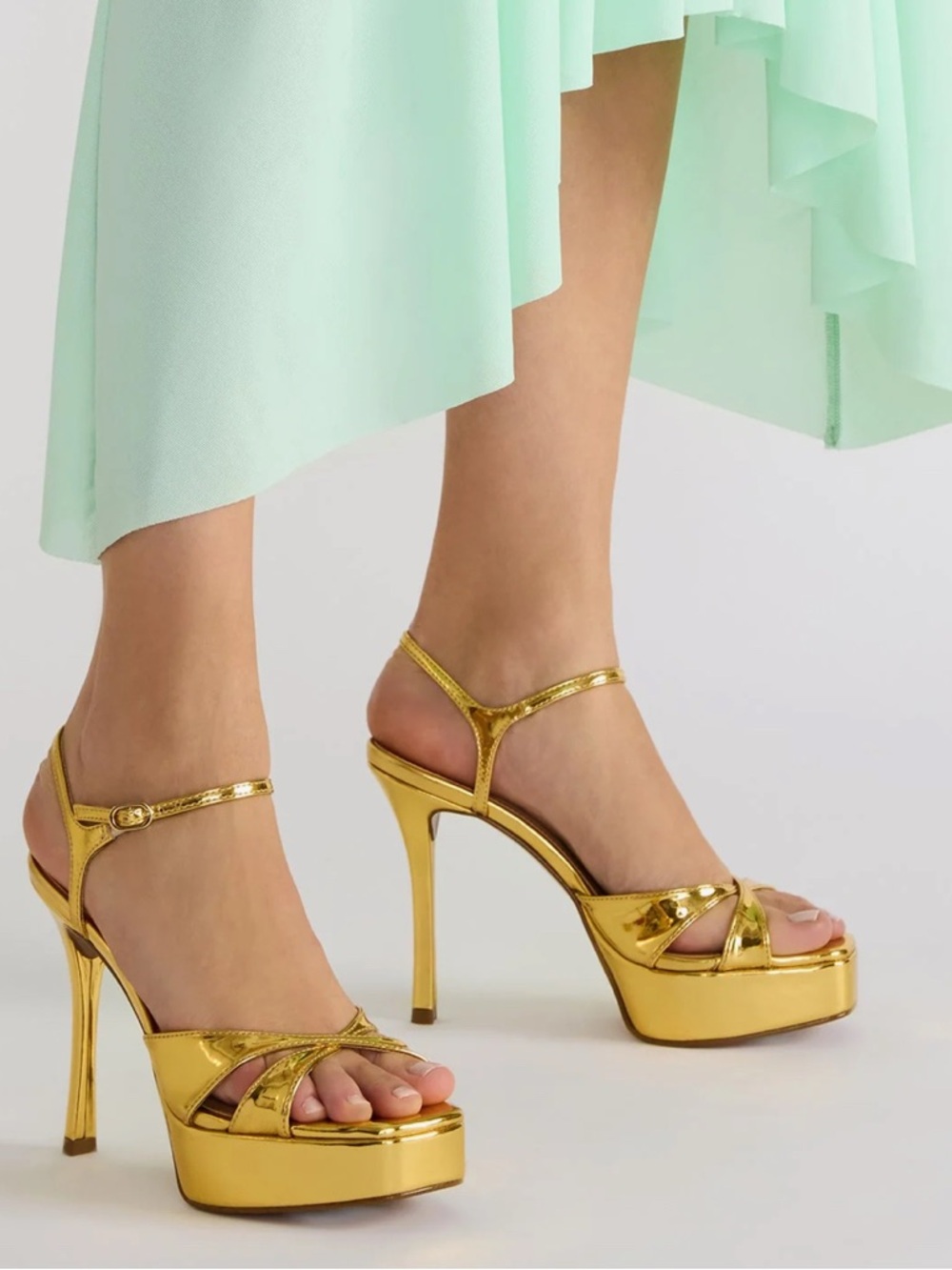 Steve Madden Gold Metallic Platform Sandals with Ankle Strap - Picture 3 of 13